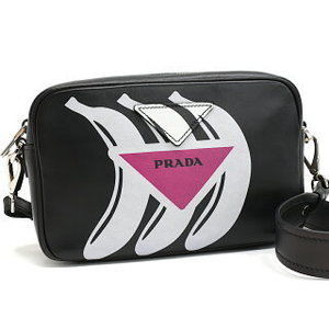 Prada Shoulder Bag Camera Black Leather Banana